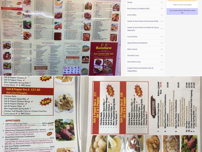 Rainbow Takeaway Menu
