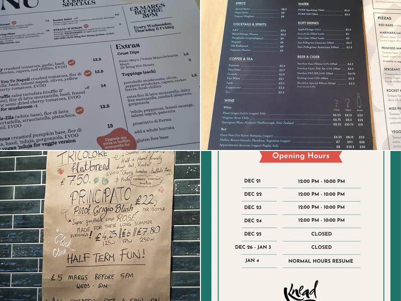 Knead Neapolitan Pizza, Maidenhead Menu