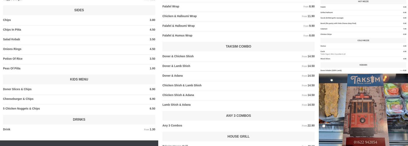 Taksim Mezze Grill (Maidstone) Menu