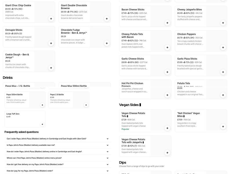 Papa Johns Pizza Menu