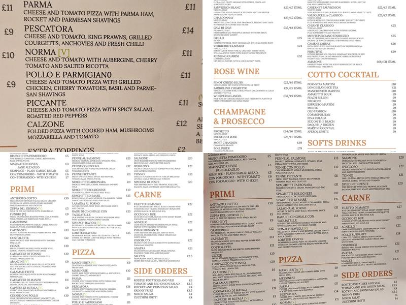 Cotto Restaurant Menu