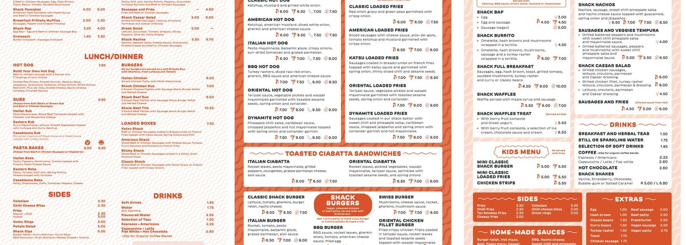 Sausage Shack Menu