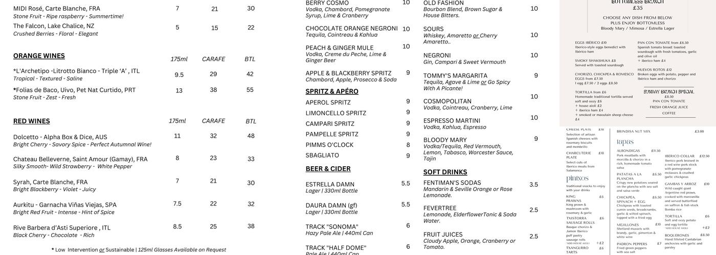 The Beeswing wine bar and kitchen Menu