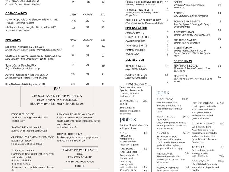 The Beeswing wine bar and kitchen Menu