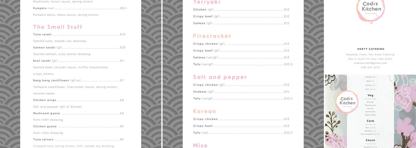 Codis kitchen Menu
