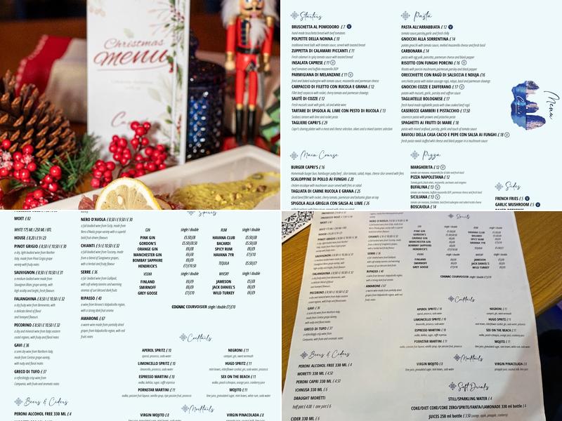 Capri's Cucina Italiana Menu