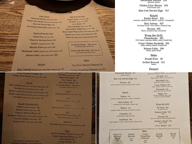 St. Anselm Menu