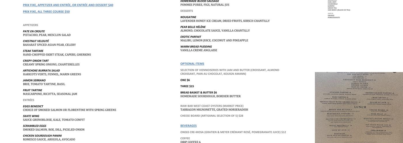 ONE65 San Francisco Menu