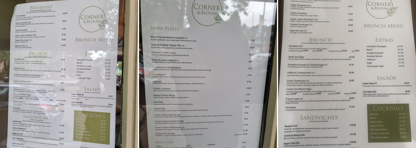Corner & Bloom Menu