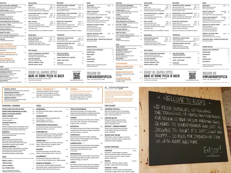 Rudy's Pizza Napoletana - Chorlton Menu