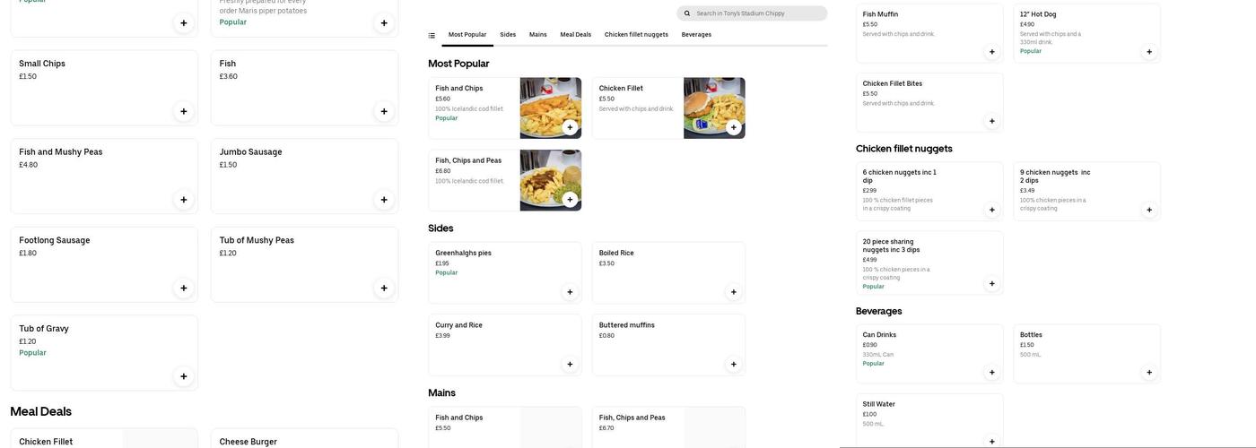 Tony's Stadium Chippy Menu