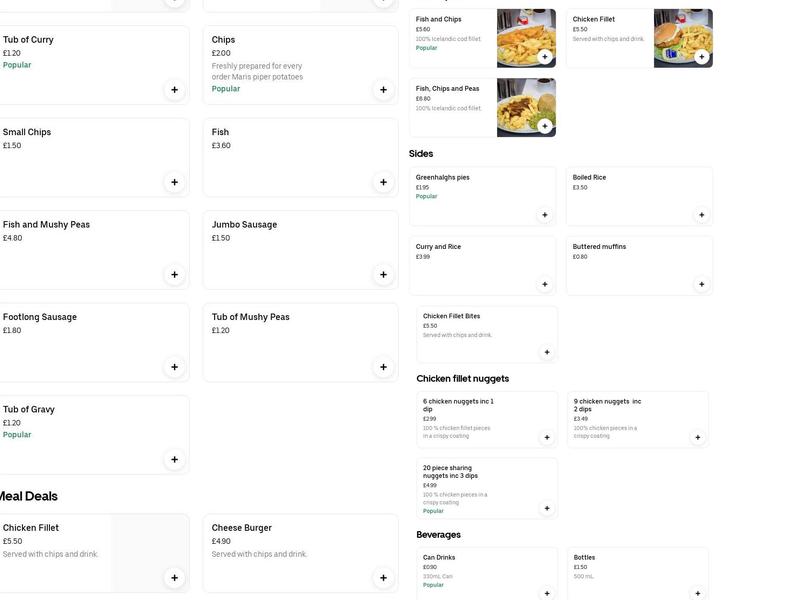 Tony's Stadium Chippy Menu