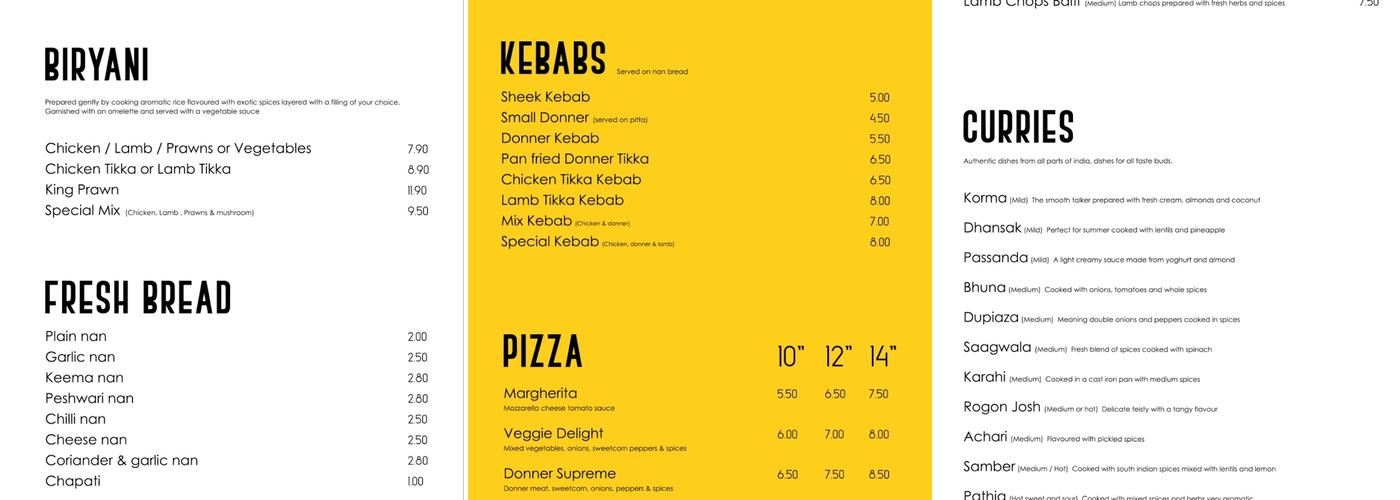 Spice Obsession Menu