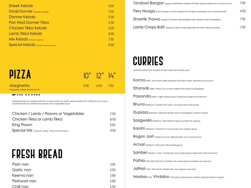 Spice Obsession Menu