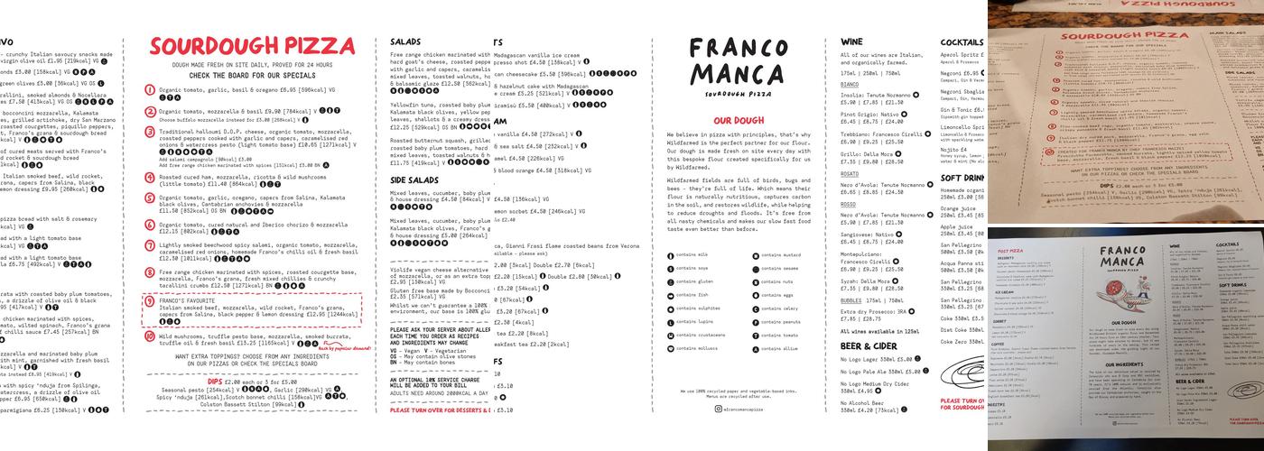 Franco Manca King Street Manchester Menu