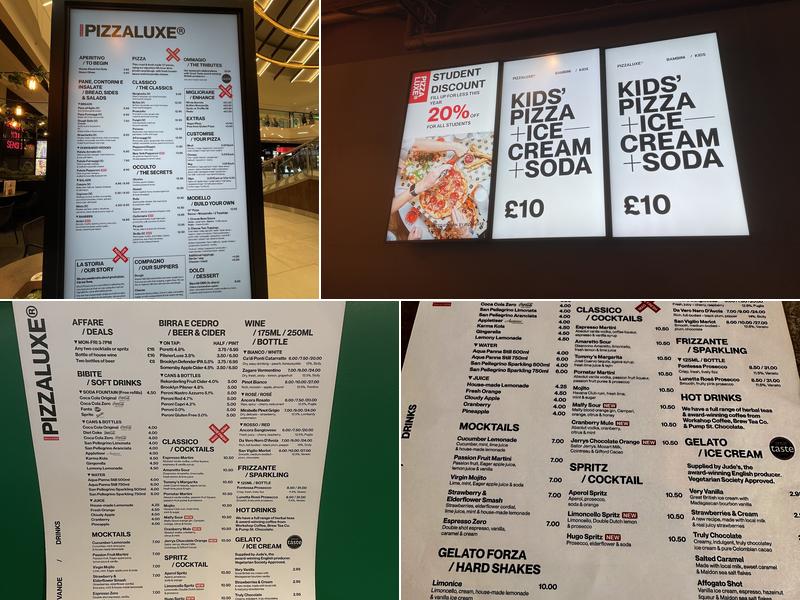 PizzaLuxe Pizza Restaurant Manchester Arndale Menu