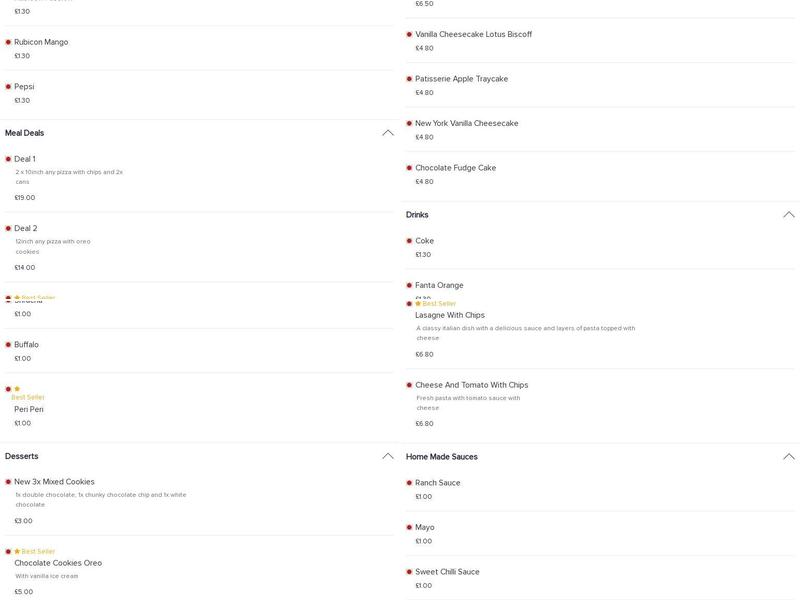 The Ranch Pizza&Burger Menu