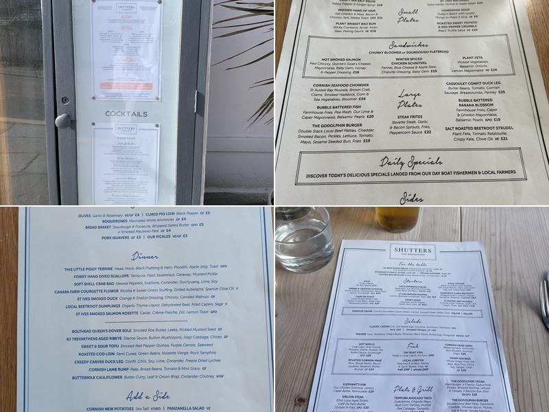 Shutters at The Godolphin Menu