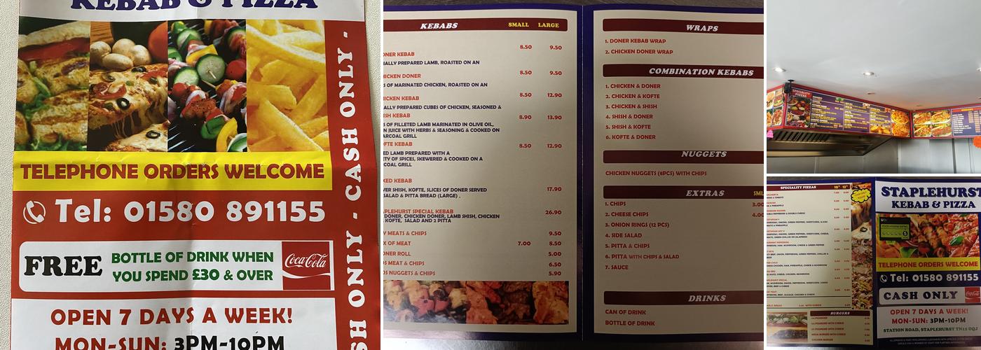 Staplehurst Kebab Pizza Menu