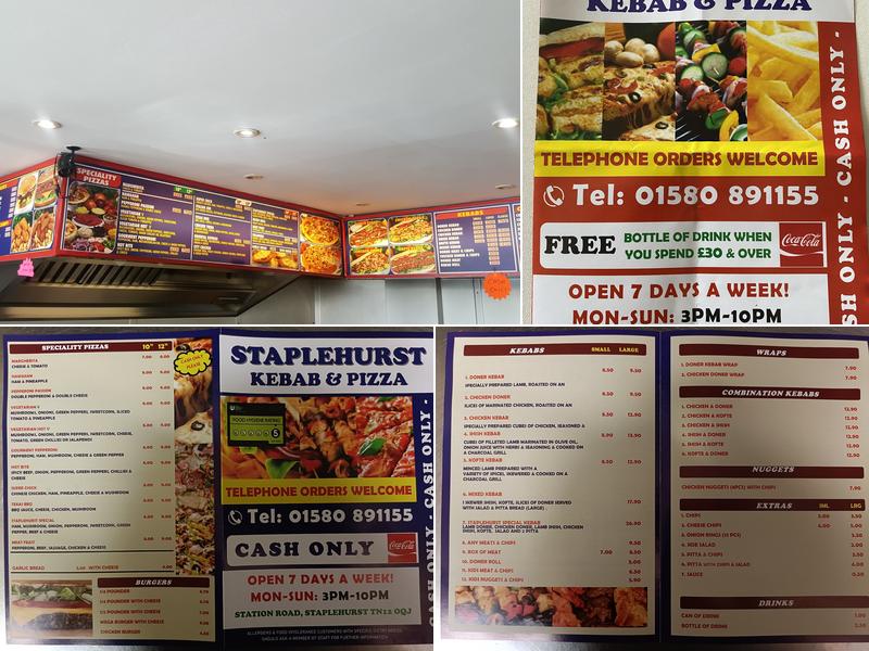 Staplehurst Kebab Pizza Menu
