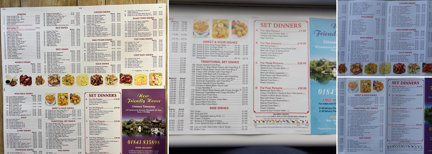 Friendly House Chinese Take Away Menu