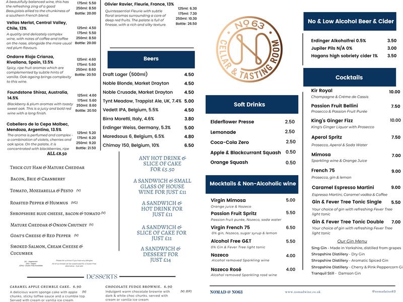 Nomad @ Nº63 - CELLAR & TASTING ROOM Menu