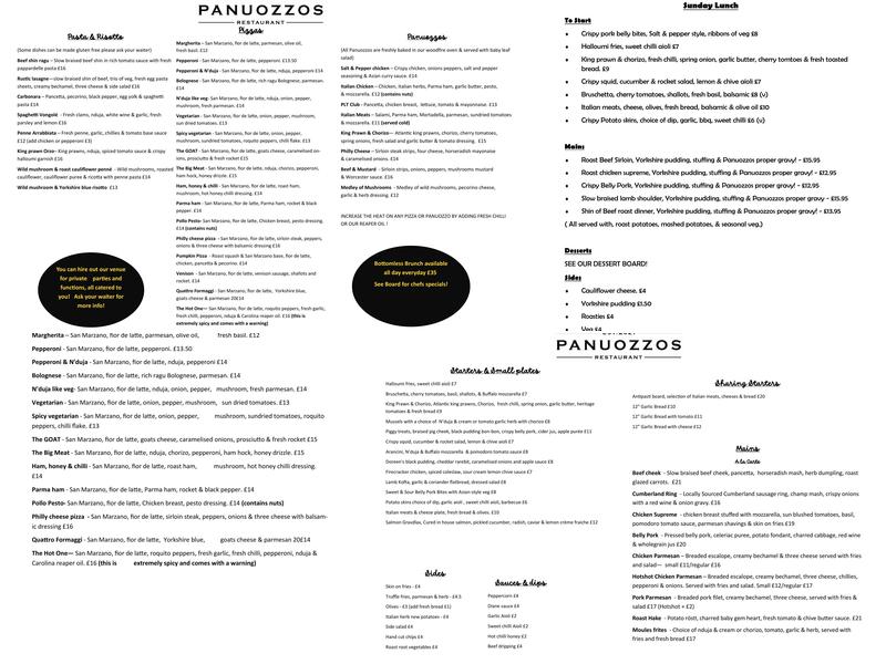 Panuozzos Menu