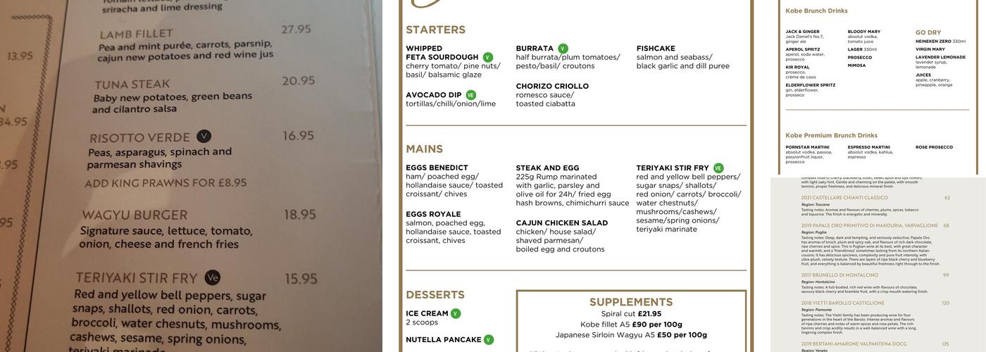 Kobe Steakhouse & Cocktail Lounge Menu