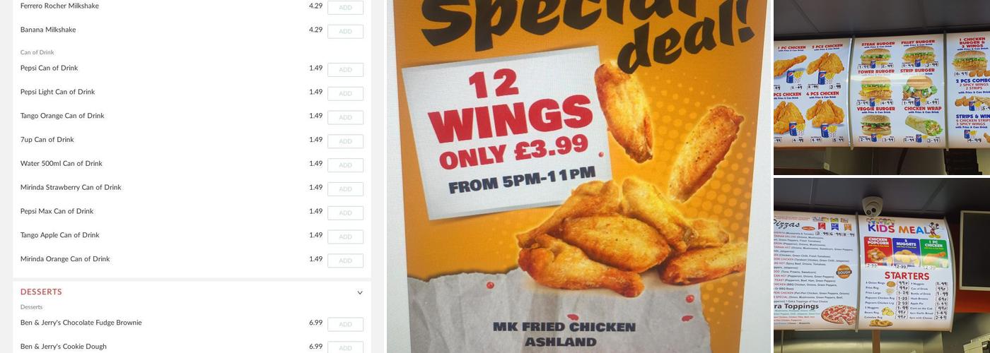 MK Fried chicken Menu