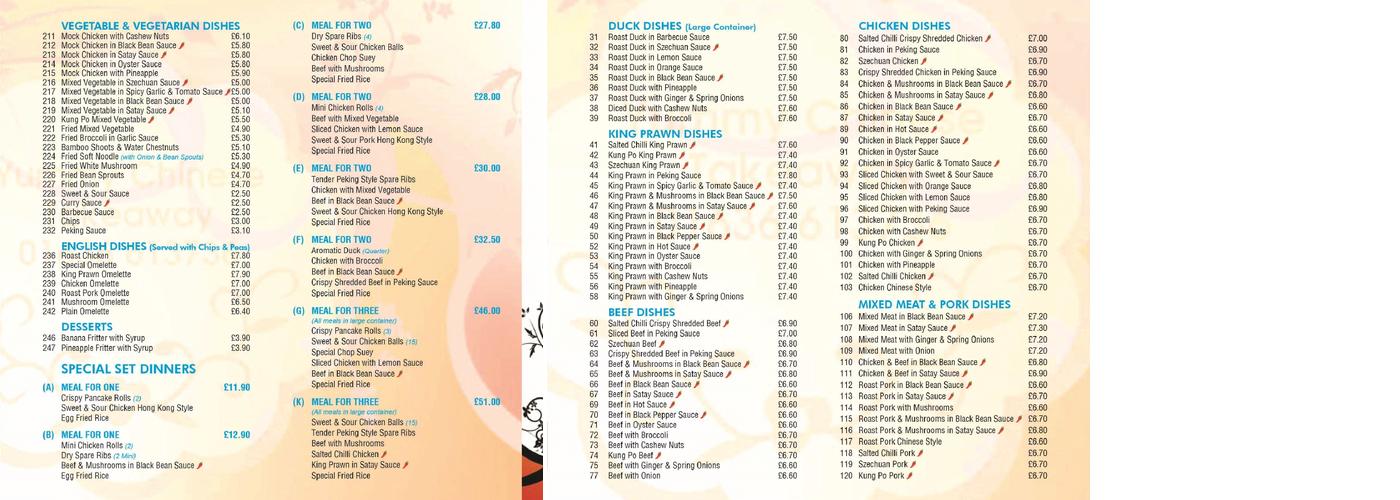 Yummy Chinese Takeaway Menu
