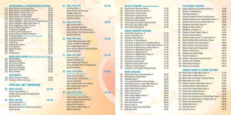 Yummy Chinese Takeaway Menu
