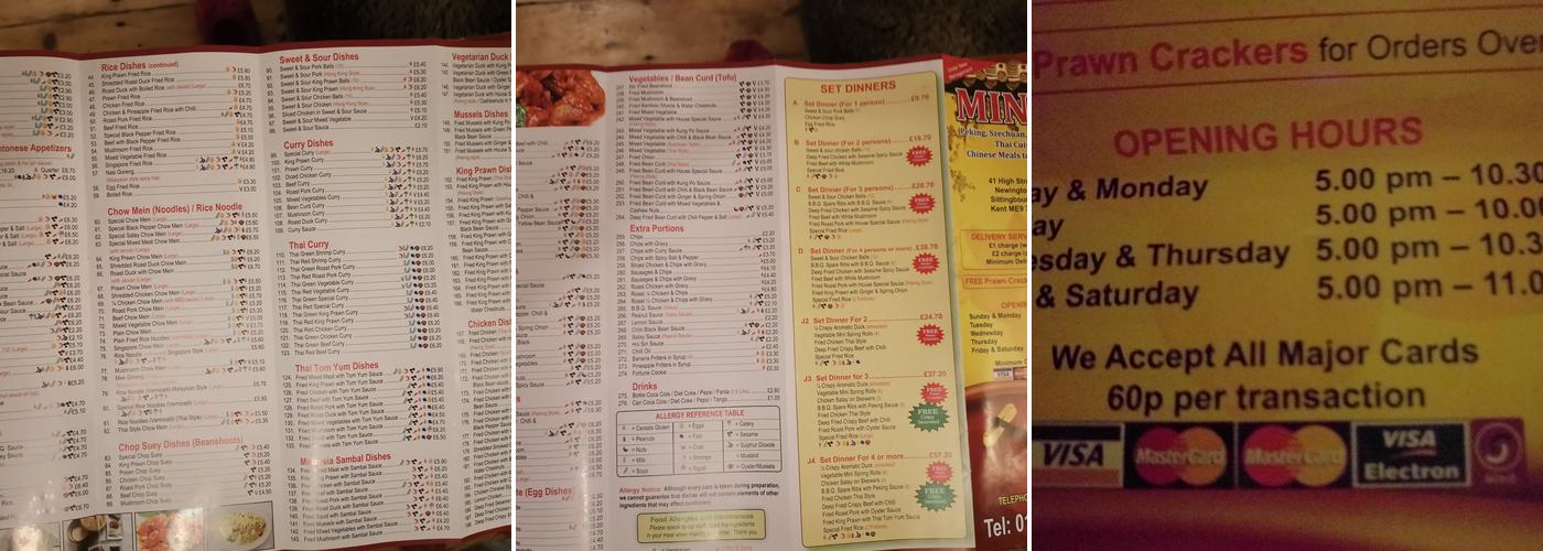 Mings Menu