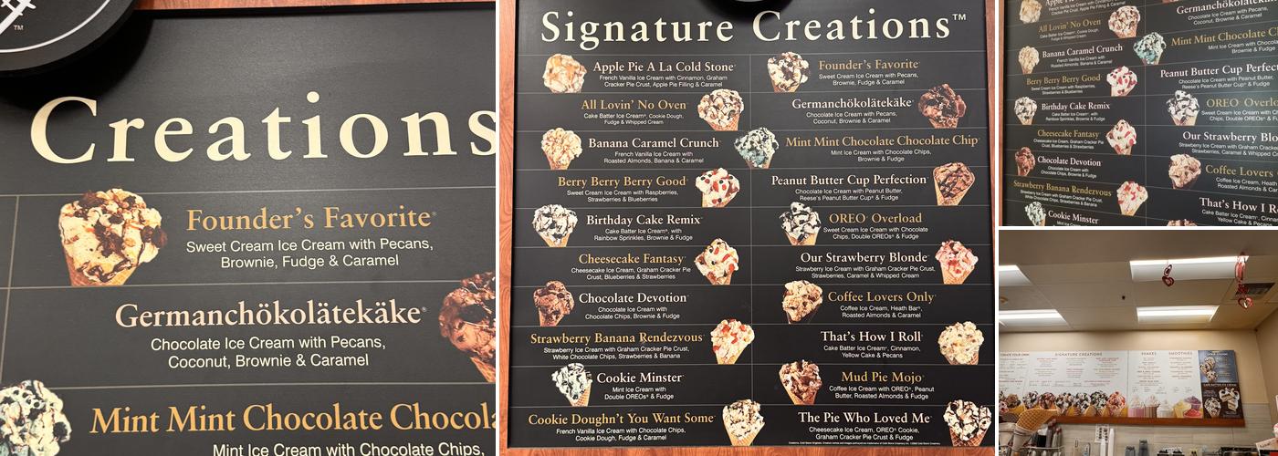 Cold Stone Creamery Menu