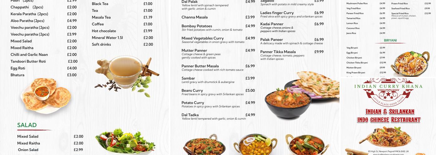 Indian curry khana Menu