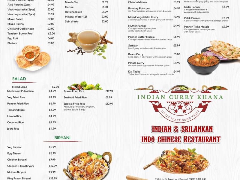 Indian curry khana Menu