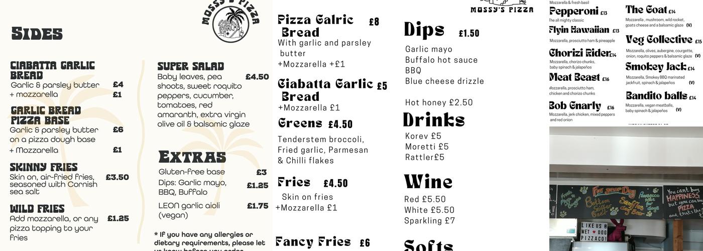 Mossy’s Pizza Menu