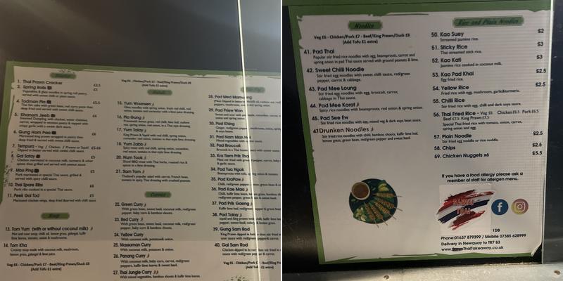 Sawai Thai Takeaway Menu