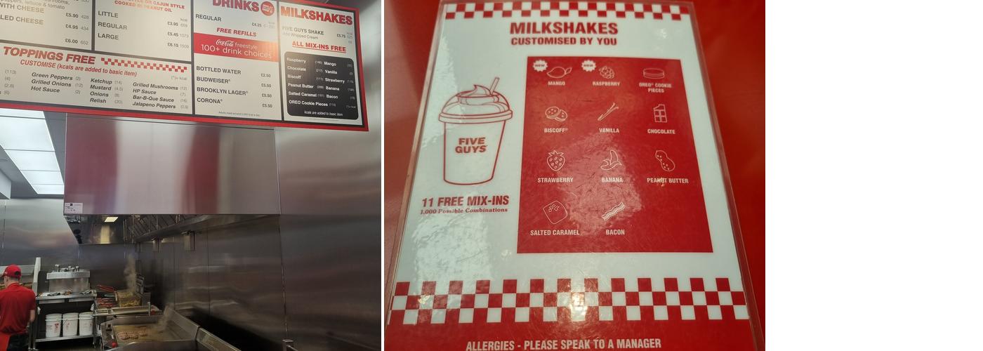 Five Guys East Midlands Designer Outlet Menu