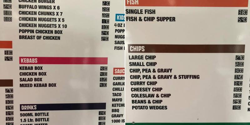 Andy's Chippy Menu
