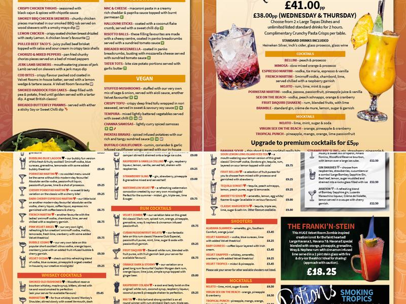 Velvet Room Northampton Menu
