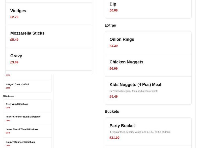 Freddy's Chicken & Pizzas Menu