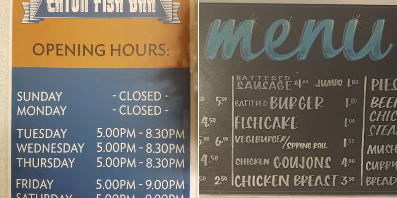Eaton Fish Bar Menu
