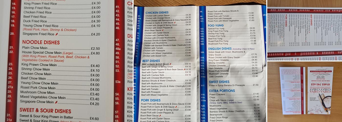 China China Takeaway Menu