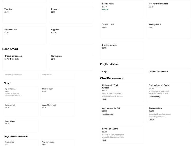 Royal gurkha newstead nottingham Menu