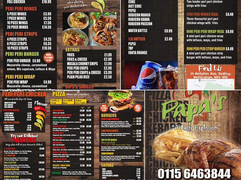 Papa's Grill Gedling Menu