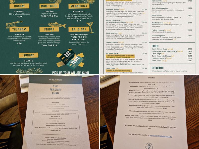 The William Gunn Menu