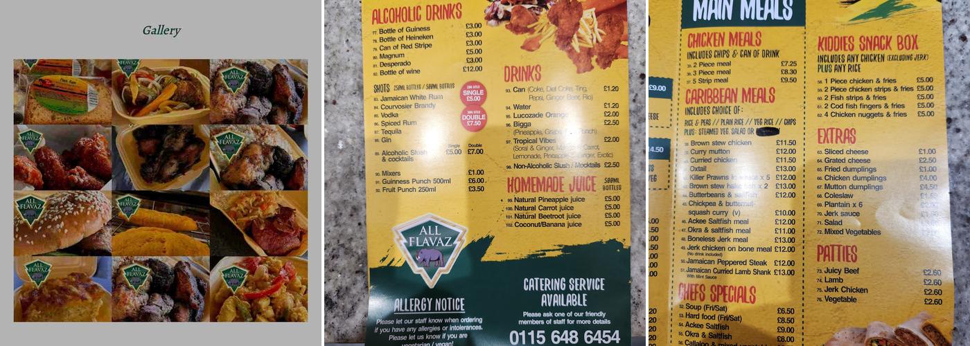 All Flavaz Caribbean Takeaway Menu