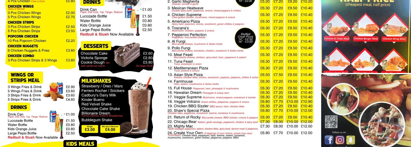 Shaw Fried Chicken Menu