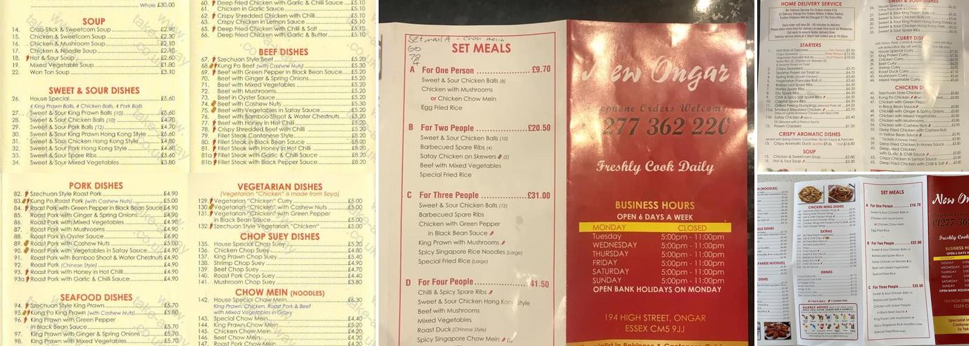 New Ongar Menu