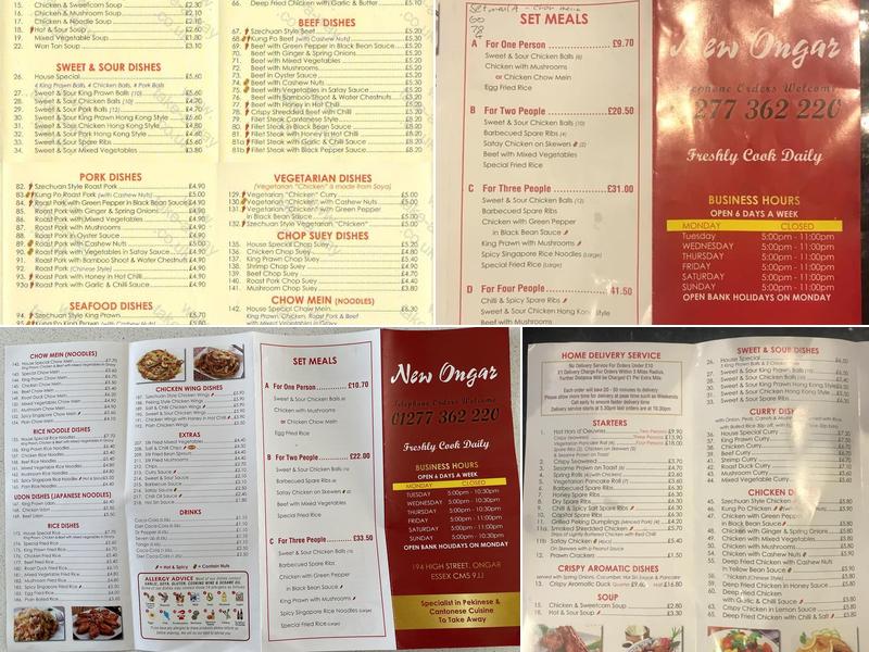 New Ongar Menu